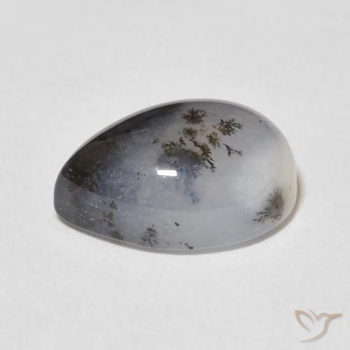 Dendritique Agate Blanc multicolore naturelle En forme de poire, 5.02 ct, Opaque
