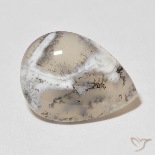 Dendritique Agate Blanc multicolore naturelle En forme de poire, 11.27 ct, Opaque