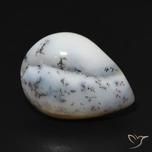 Dendritique Agate Blanc multicolore naturelle En forme de poire, 7.67 ct, Opaque