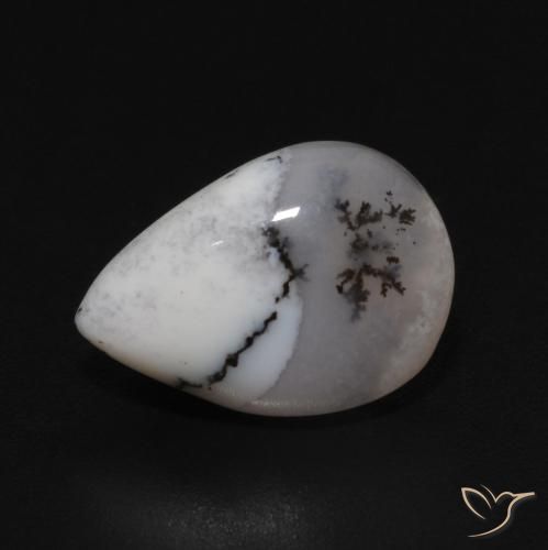 3.35ct Naturel Blanc avec noir Dendritique Agate, En forme de poire, Opaque
