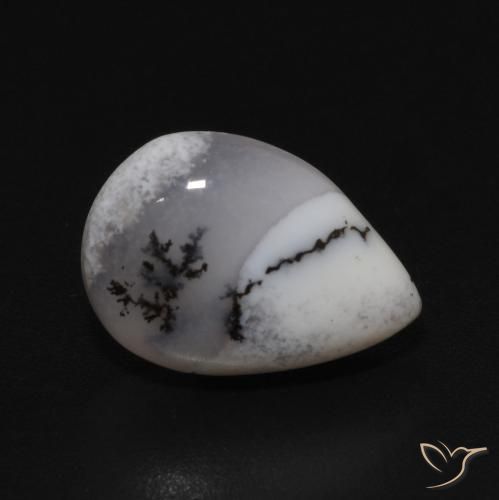 Dendritique Agate Blanc avec noir naturelle En forme de poire, 3.35 ct, Opaque