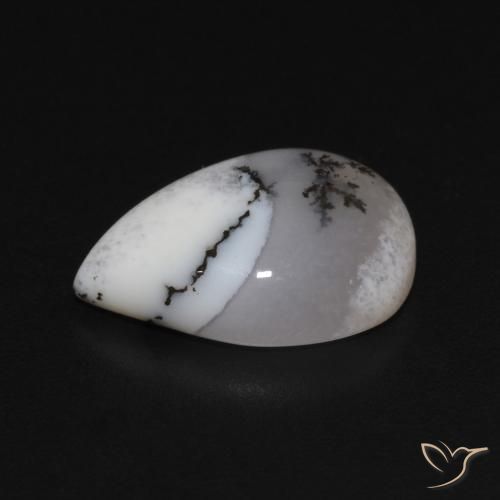 Dendritique Agate Blanc avec noir naturelle En forme de poire, 3.35 ct, Opaque