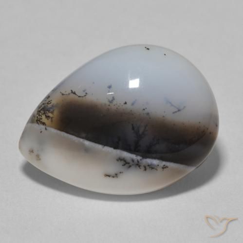 8.72ct Naturel Blanc avec noir Dendritique Agate, En forme de poire, Opaque