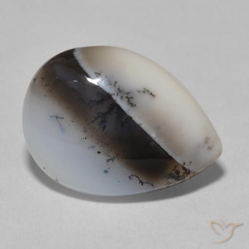 Dendritique Agate Blanc avec noir naturelle En forme de poire, 8.72 ct, Opaque