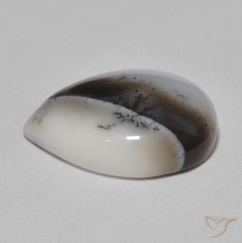 Dendritique Agate Blanc avec noir naturelle En forme de poire, 8.72 ct, Opaque