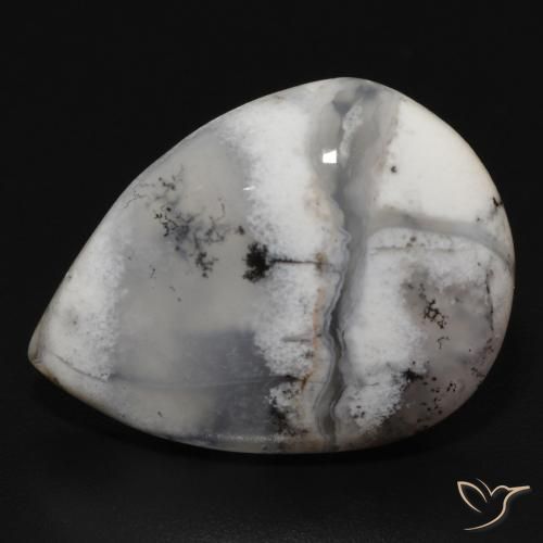 11.50ct Naturel Blanc avec noir Dendritique Agate, En forme de poire, Opaque
