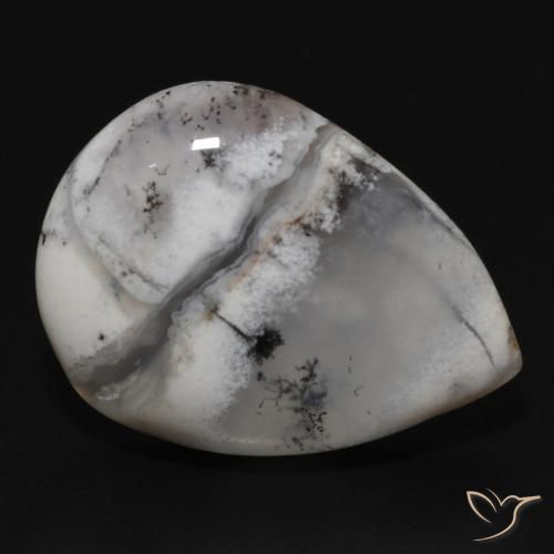Dendritique Agate Blanc avec noir naturelle En forme de poire, 11.50 ct, Opaque