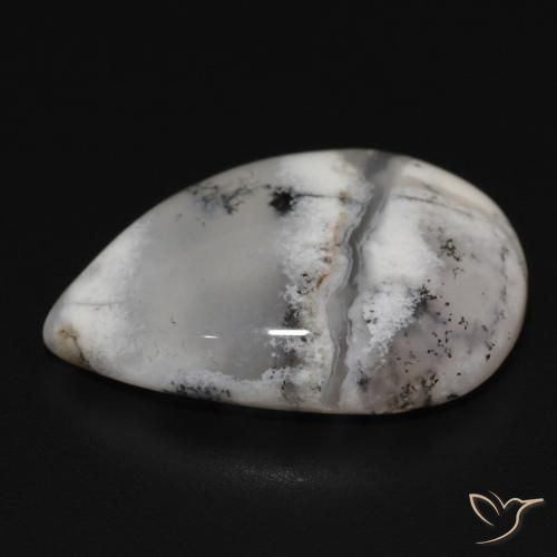 Dendritique Agate Blanc avec noir naturelle En forme de poire, 11.50 ct, Opaque