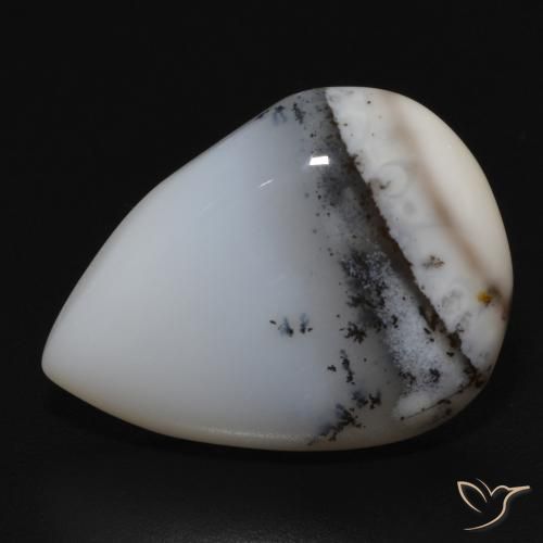 10.76ct Naturel Blanc avec noir Dendritique Agate, En forme de poire, Opaque