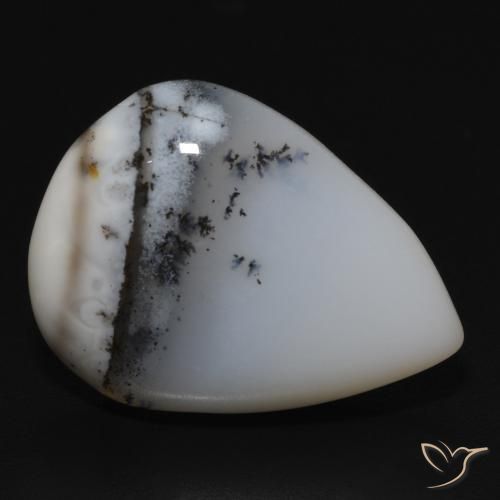 Dendritique Agate Blanc avec noir naturelle En forme de poire, 10.76 ct, Opaque