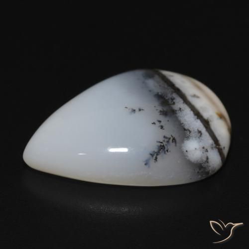 Dendritique Agate Blanc avec noir naturelle En forme de poire, 10.76 ct, Opaque