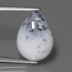 Calcédoine dendritique Noir blanc naturelle En forme de poire, 8.14 ct, Opaque