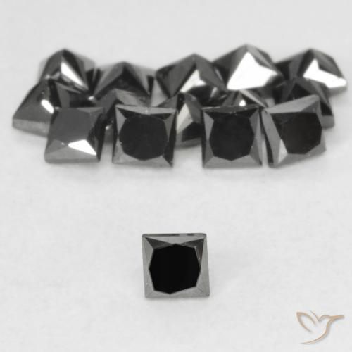 Diamant Noire naturelle Carré, 0.08 ct, Opaque