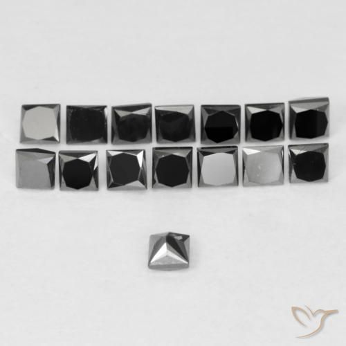 Diamant Noire naturelle Carré, 0.09 ct, Opaque