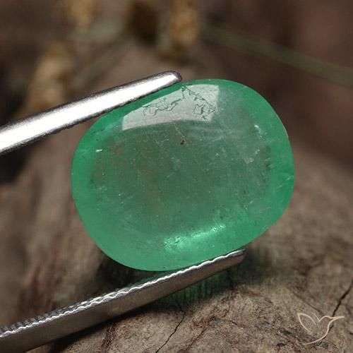 Émeraude Vert clair naturelle ovale, 9.62 ct, Translucide