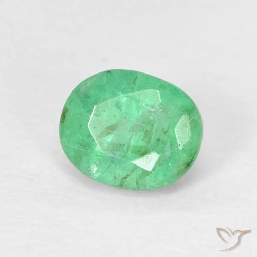 Émeraude Vert trèfle léger naturelle ovale, 0.47 ct, SI