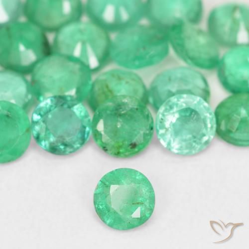 Émeraude vert naturelle coupe roude, 0,12 ct, SI