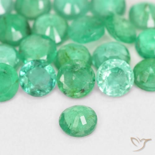 Émeraude vert naturelle coupe roude, 0,12 ct, SI