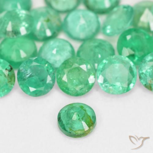 Émeraude vert naturelle coupe roude, 0,13 ct, SI