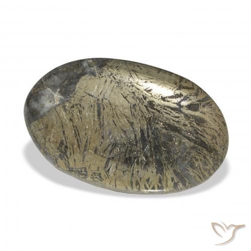 Feather Pyrite Multicolore naturelle ovale, 32.74 ct, Opaque