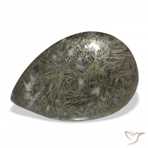 38.41ct Naturel Bronze noirâtre Feather Pyrite, En forme de poire, Opaque