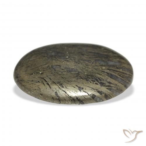 Feather Pyrite Noir avec bronze naturelle ovale, 36.00 ct, Opaque