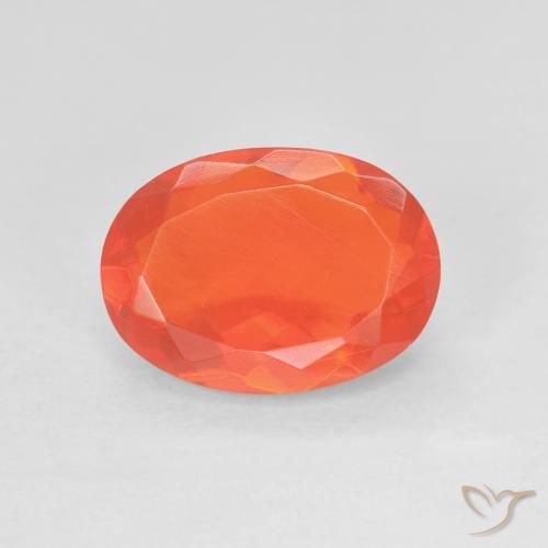 Opale de feu Rouge-orange cramoisi vif naturelle Coupe ovale, 2.04 ct, Transparent