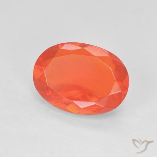 Opale de feu Rouge-orange cramoisi vif naturelle Coupe ovale, 2.04 ct, Transparent