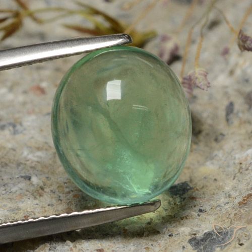 Fluorite vert mousse naturelle coupe ovale, 8,35 ct, transparent