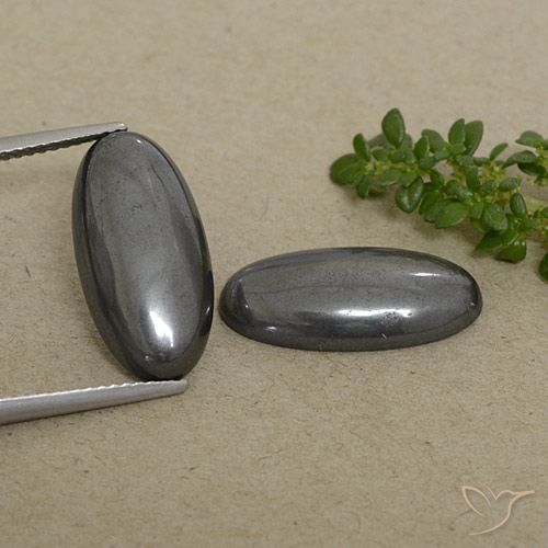 18.34ctw Naturel Noir Gris Hématite, ovale, Opaque