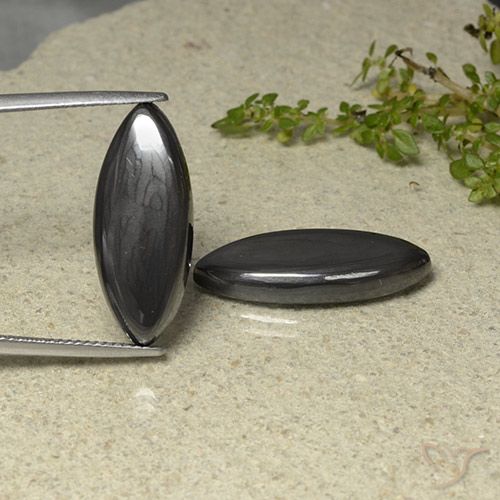 26.64ctw Naturel Noir Gris Hématite, Marquise, Opaque