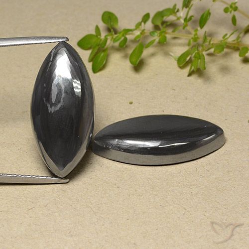 46.29ctw Naturel Noir Gris Hématite, Marquise, Opaque