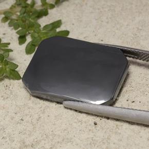 Hématite Noir Gris naturelle Taille émeraude, 19.27 ct, Opaque