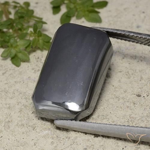 21.68ct Naturel Noir Gris Hématite, Taille émeraude, Opaque