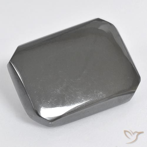 Hématite Gris argent naturelle Octogone / coupe Émeraude, 19.55 ct, Opaque