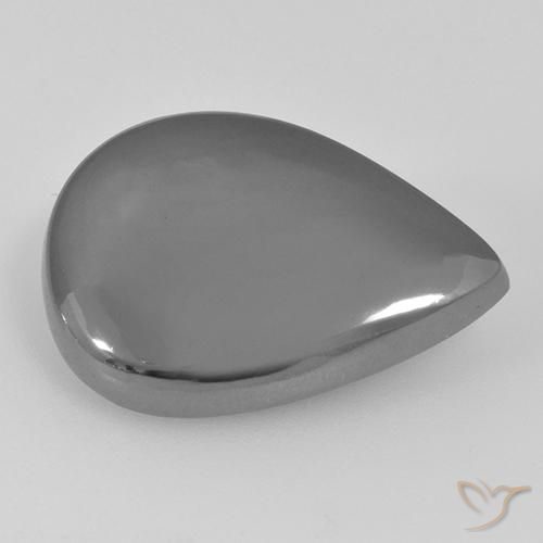 Hématite gris naturelle en forme de poire, 17,36 ct, opaque