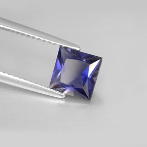 Iolite bleue naturelle carré, 1,20 ct, VS
