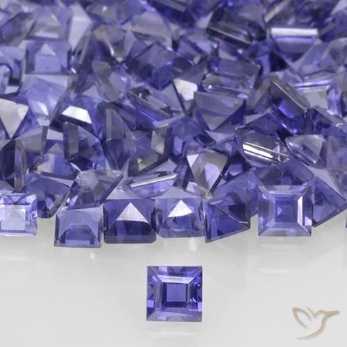 Iolite violet naturelle carré, 0,12 ct, VVS-VS
