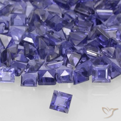 Iolite violet naturelle carré, 0,12 ct, VVS-VS