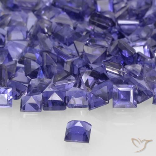 Iolite violet naturelle carré, 0,12 ct, VVS-VS