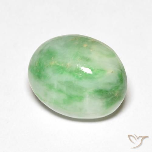 Jade Blanc Vert naturelle ovale, 5.85 ct, Opaque