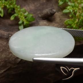 Jadéite Vert grisâtre naturelle ovale, 35.48 ct, Translucide