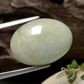 Jadéite Vert grisâtre naturelle ovale, 12.58 ct, Translucide