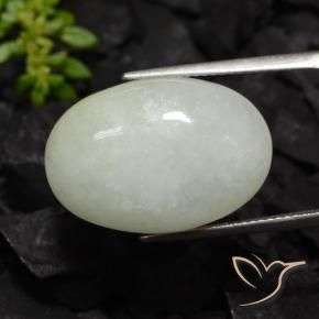 Jadéite Blanc verdâtre pâle naturelle ovale, 21.95 ct, Translucide