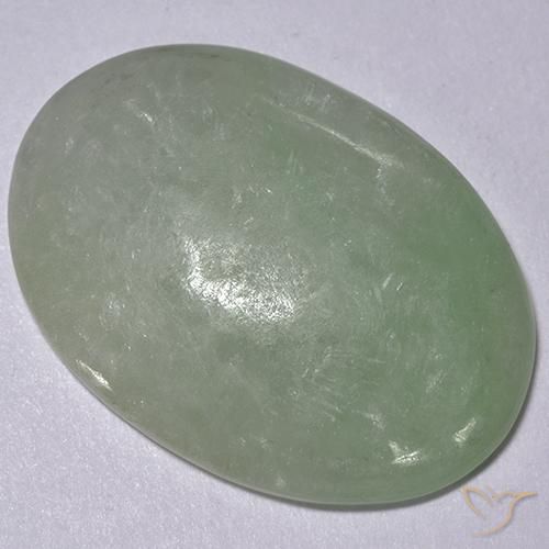 Jadéite Vert mousse grisâtre naturelle ovale, 11.77 ct, Translucide