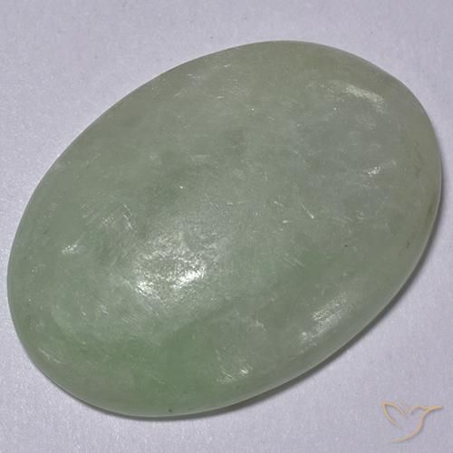 Jadéite Vert mousse grisâtre naturelle ovale, 11.77 ct, Translucide