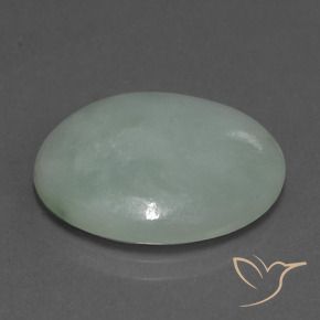 Jadéite Vert gris mousseux naturelle ovale, 13.75 ct, Translucide