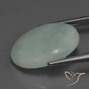 Jadéite Vert gris mousseux naturelle ovale, 13.75 ct, Translucide