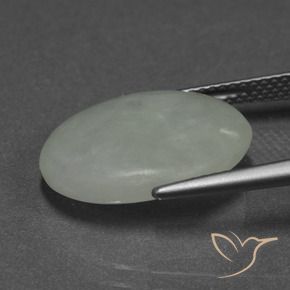 Jadéite Vert grisâtre naturelle ovale, 9.66 ct, Translucide