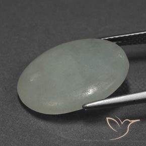 Jadéite Vert grisâtre naturelle ovale, 9.44 ct, Translucide